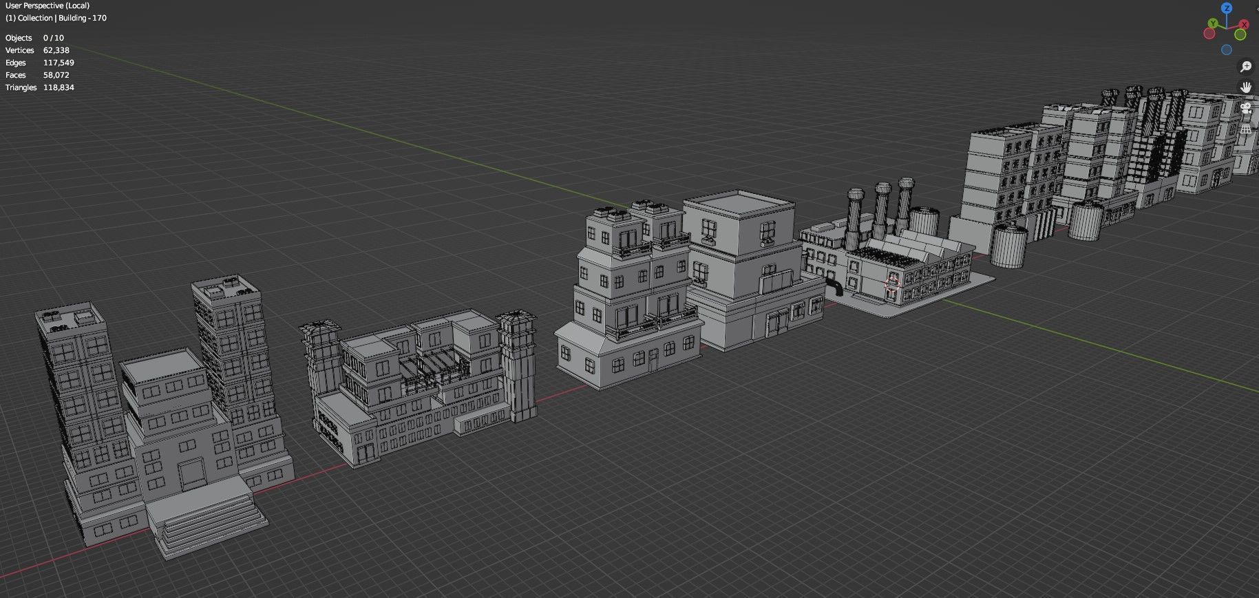 Low Poly City Buildings Pack Of 230 - Game Ready - Untextured  Low-poly 3D model_120