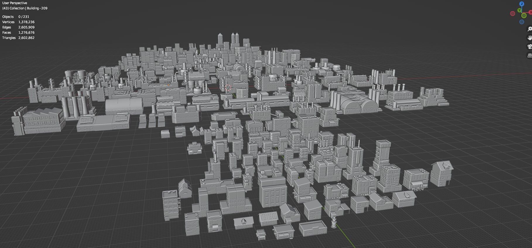 Low Poly City Buildings Pack Of 230 - Game Ready - Untextured  Low-poly 3D model_144