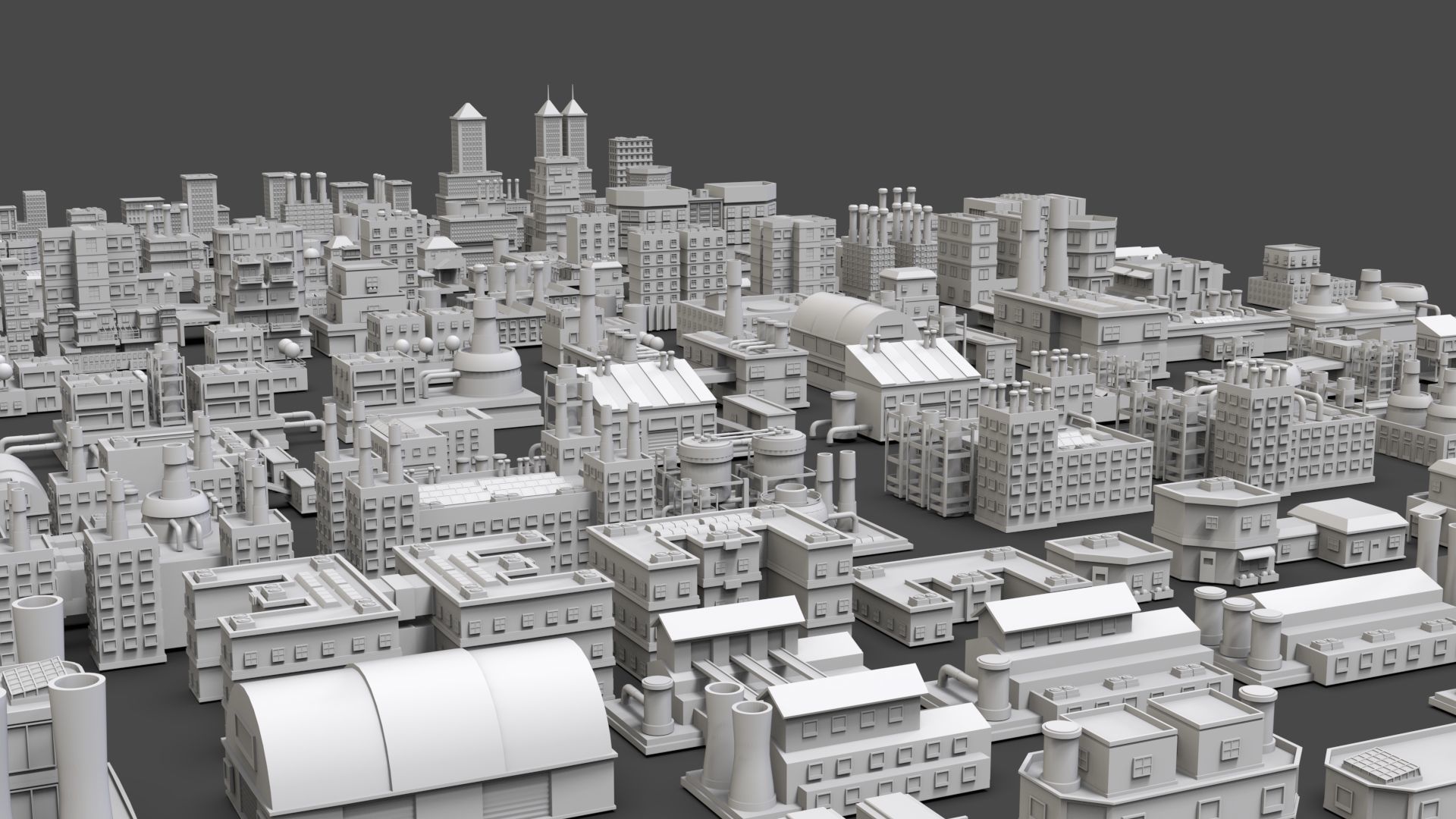 Low Poly City Buildings Pack Of 230 - Game Ready - Untextured  Low-poly 3D model_4