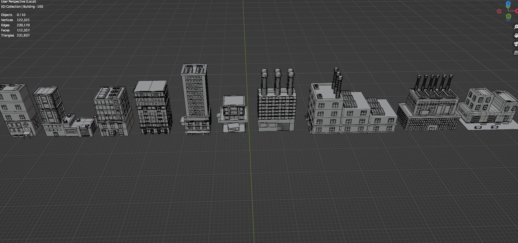 Low Poly City Buildings Pack Of 230 - Game Ready - Untextured  Low-poly 3D model_100