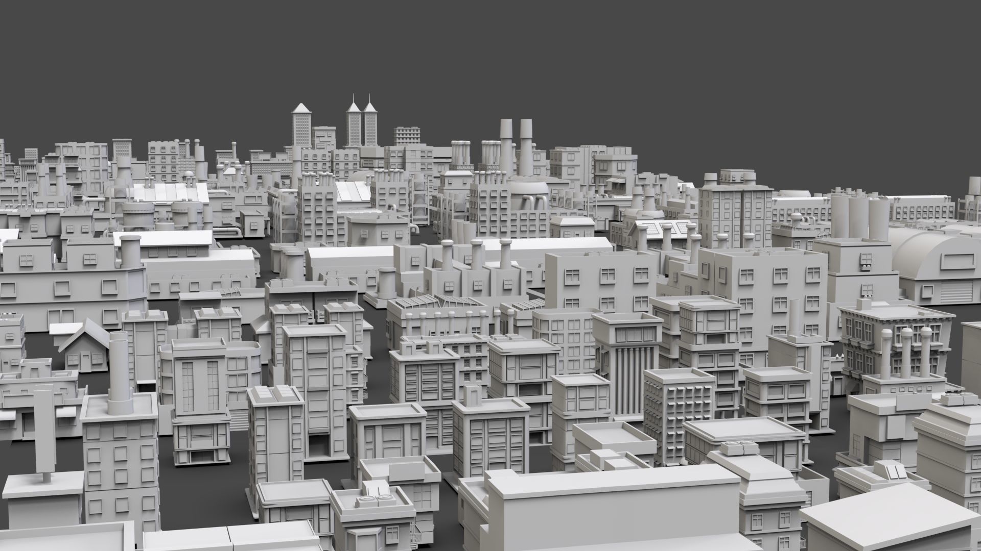 Low Poly City Buildings Pack Of 230 - Game Ready - Untextured  Low-poly 3D model_2
