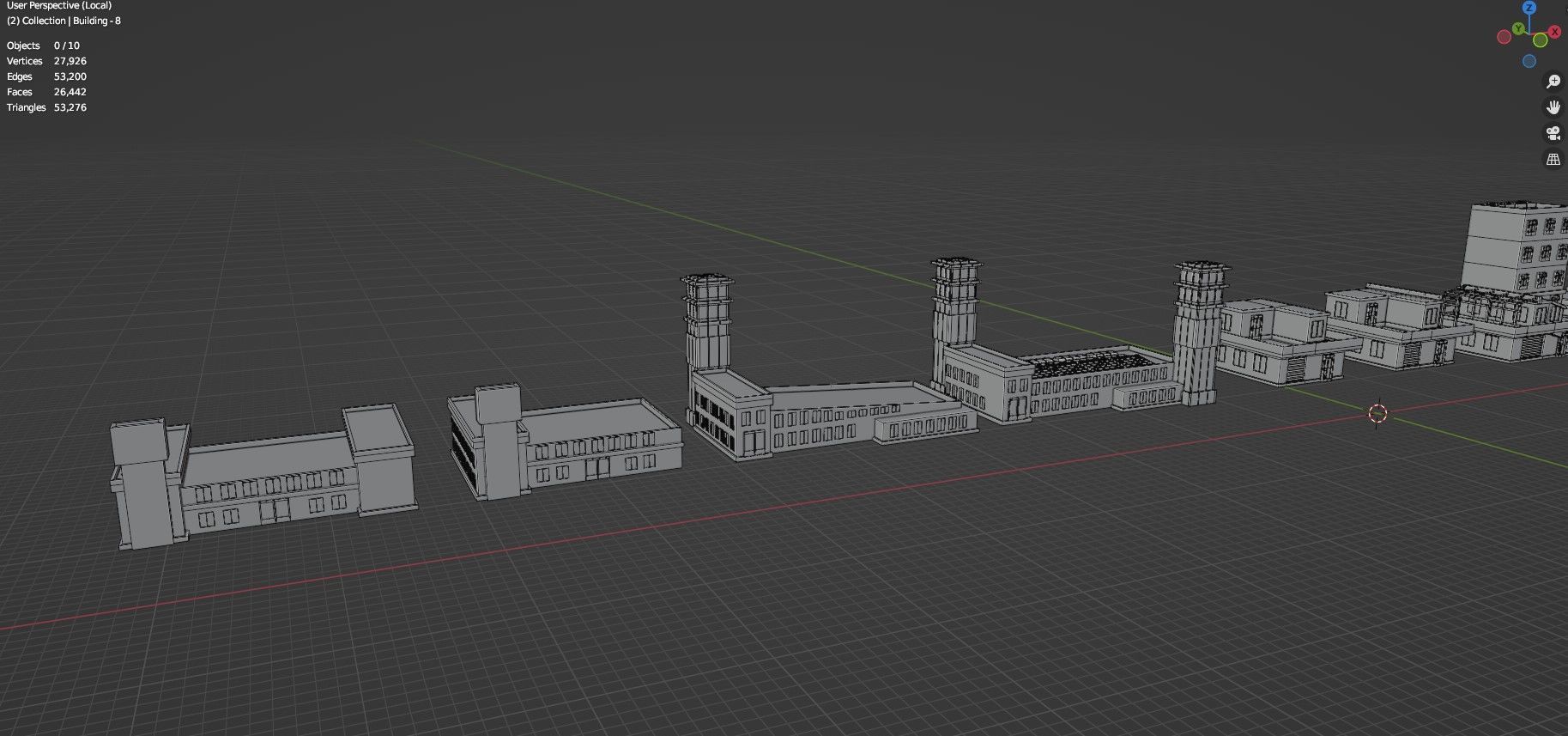 Low Poly City Buildings Pack Of 230 - Game Ready - Untextured  Low-poly 3D model_97