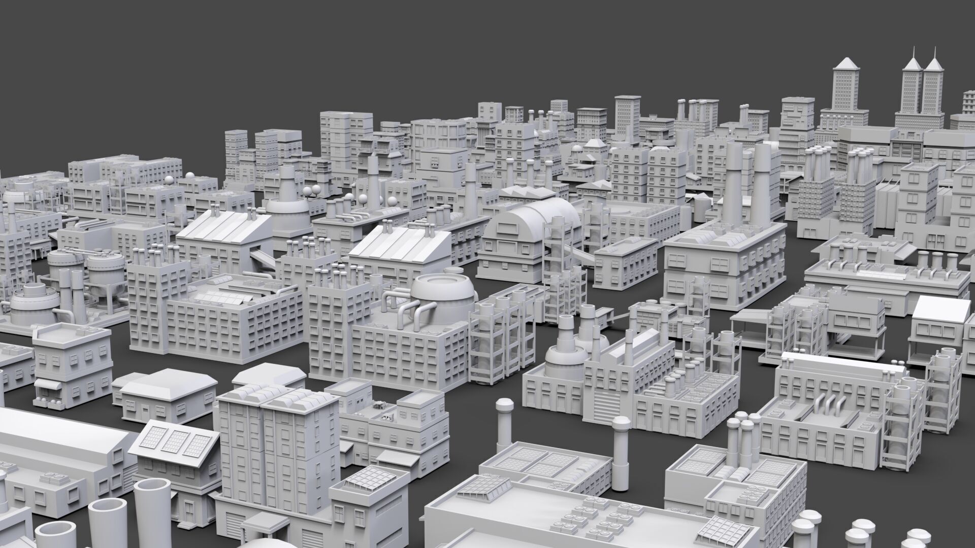 Low Poly City Buildings Pack Of 230 - Game Ready - Untextured  Low-poly 3D model_9