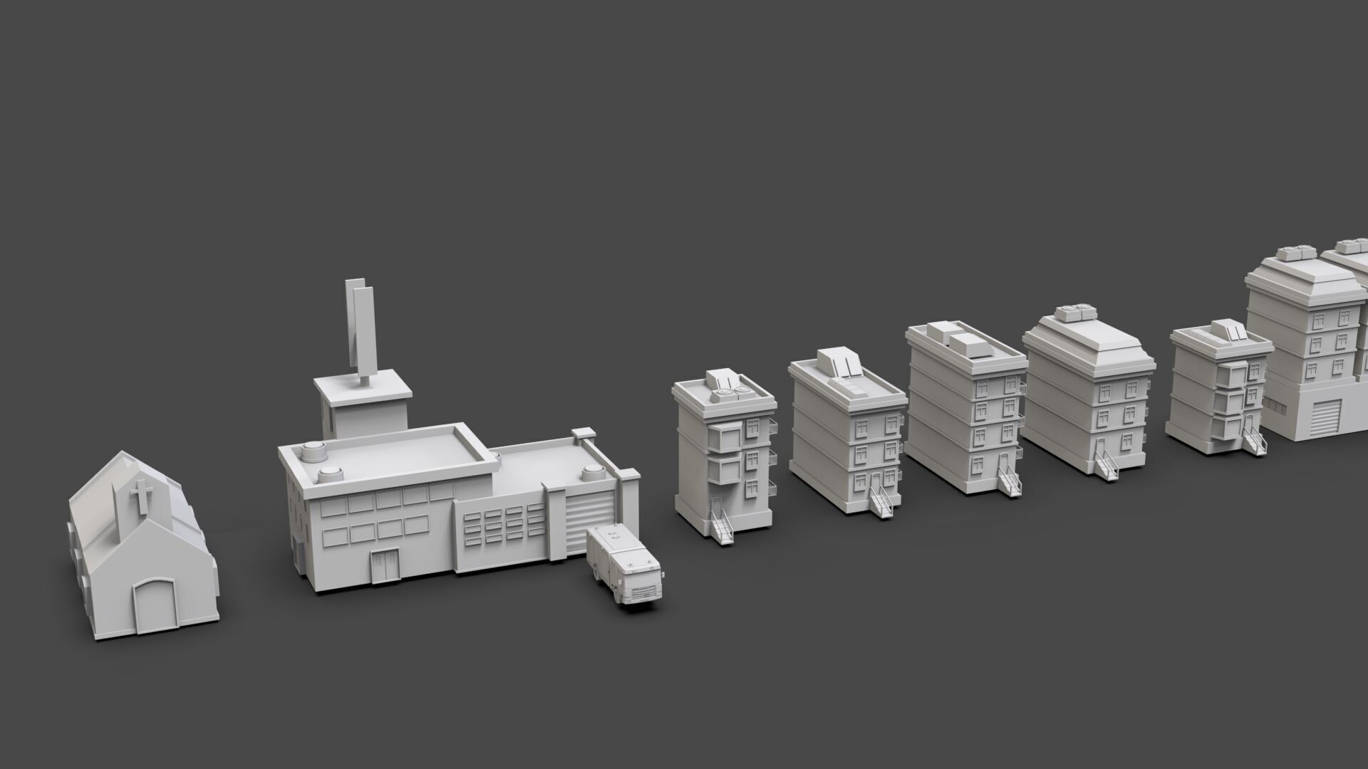 Low Poly City Buildings Pack Of 230 - Game Ready - Untextured  Low-poly 3D model_40