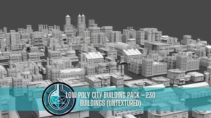 Low Poly City Buildings Pack Of 230 - Game Ready - Untextured  Low-poly 3D model