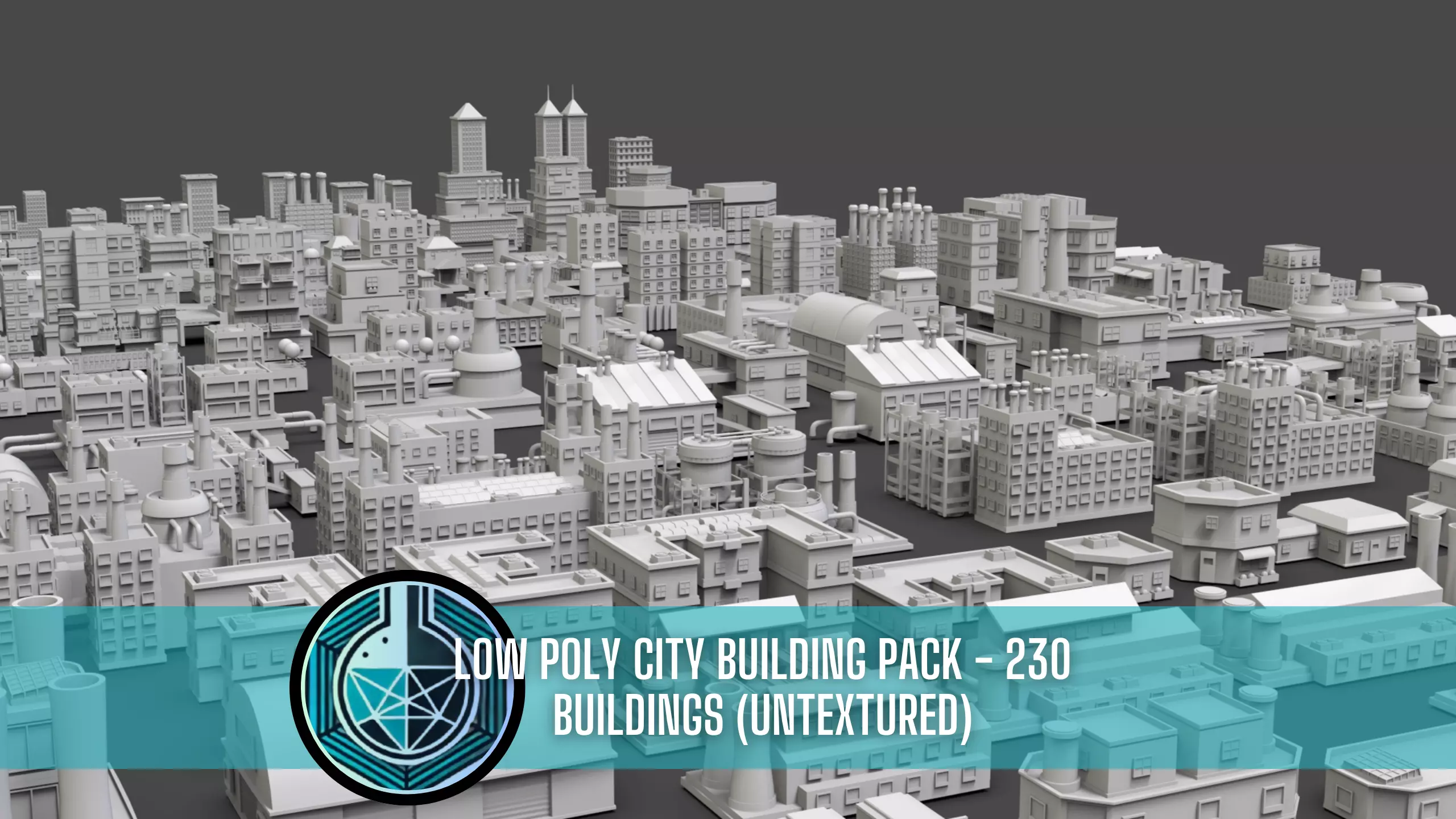 Low Poly City Buildings Pack Of 230 - Game Ready - Untextured  Low-poly 3D model_0