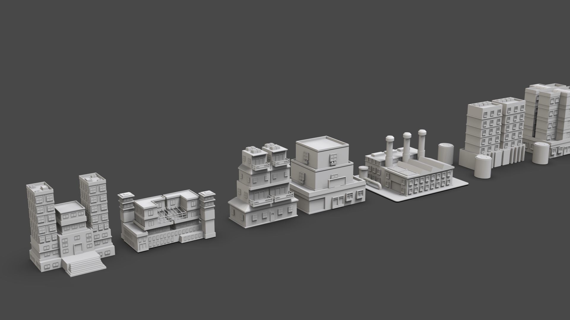 Low Poly City Buildings Pack Of 230 - Game Ready - Untextured  Low-poly 3D model_19