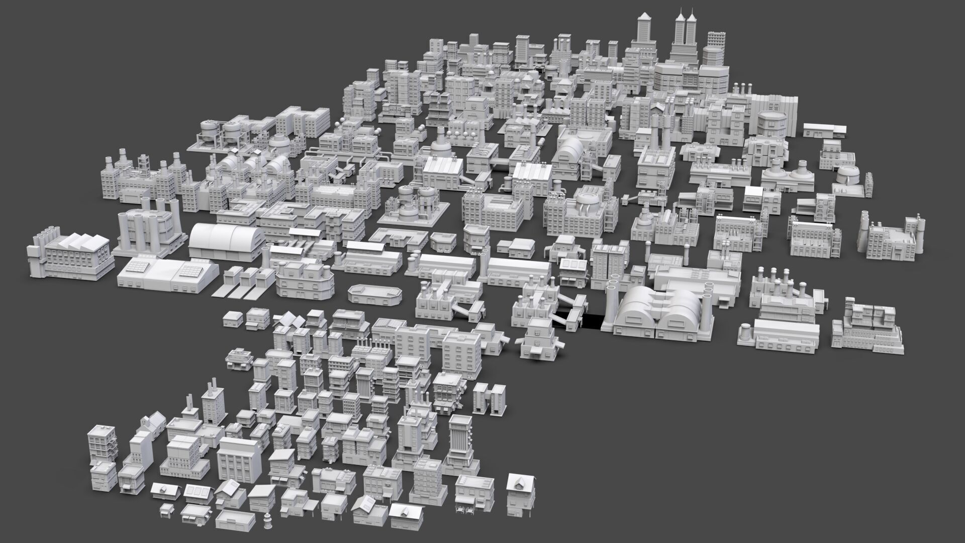Low Poly City Buildings Pack Of 230 - Game Ready - Untextured  Low-poly 3D model_1
