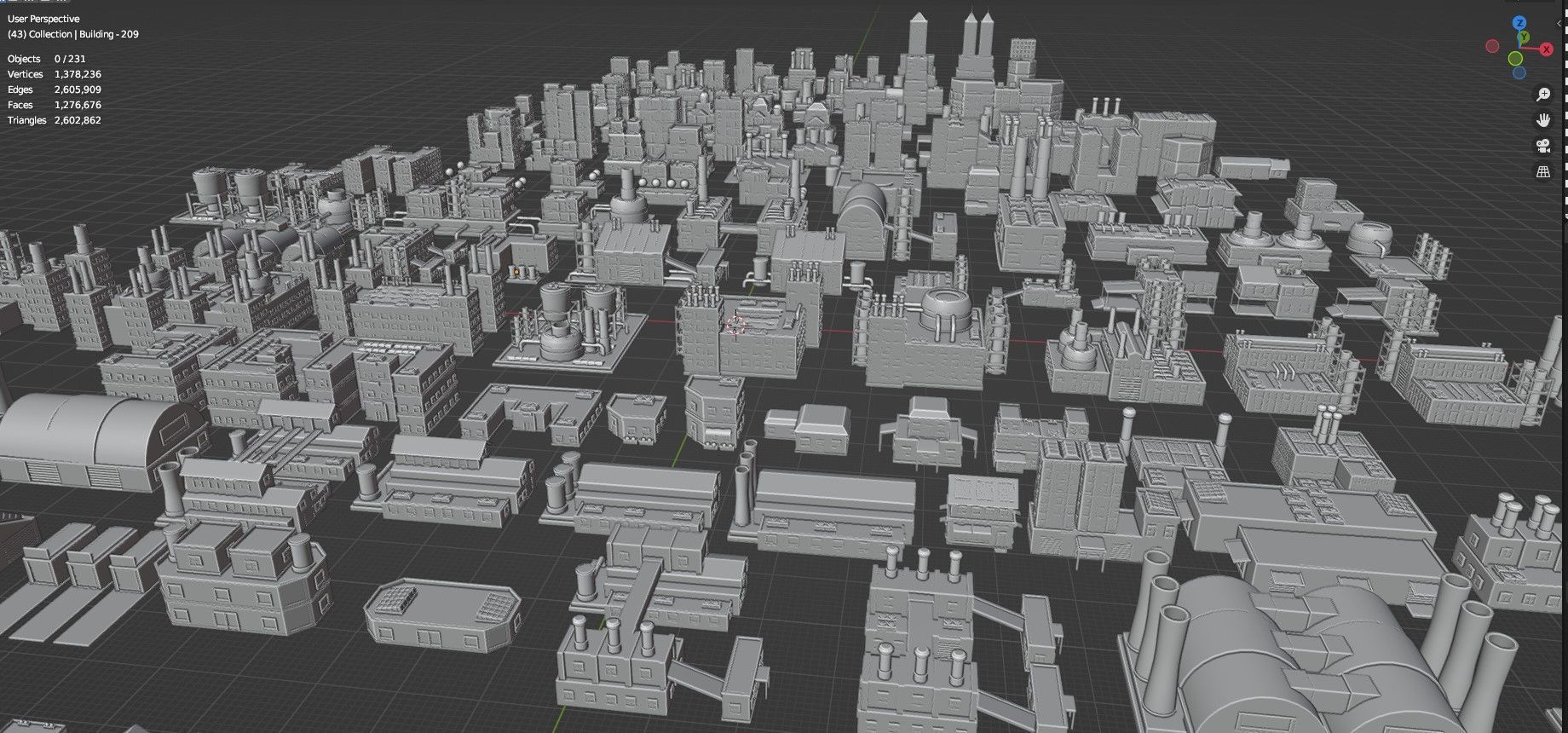 Low Poly City Buildings Pack Of 230 - Game Ready - Untextured  Low-poly 3D model_130