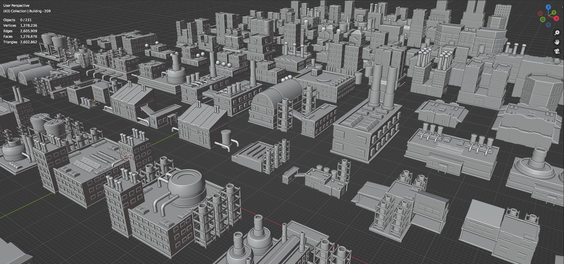 Low Poly City Buildings Pack Of 230 - Game Ready - Untextured  Low-poly 3D model_135