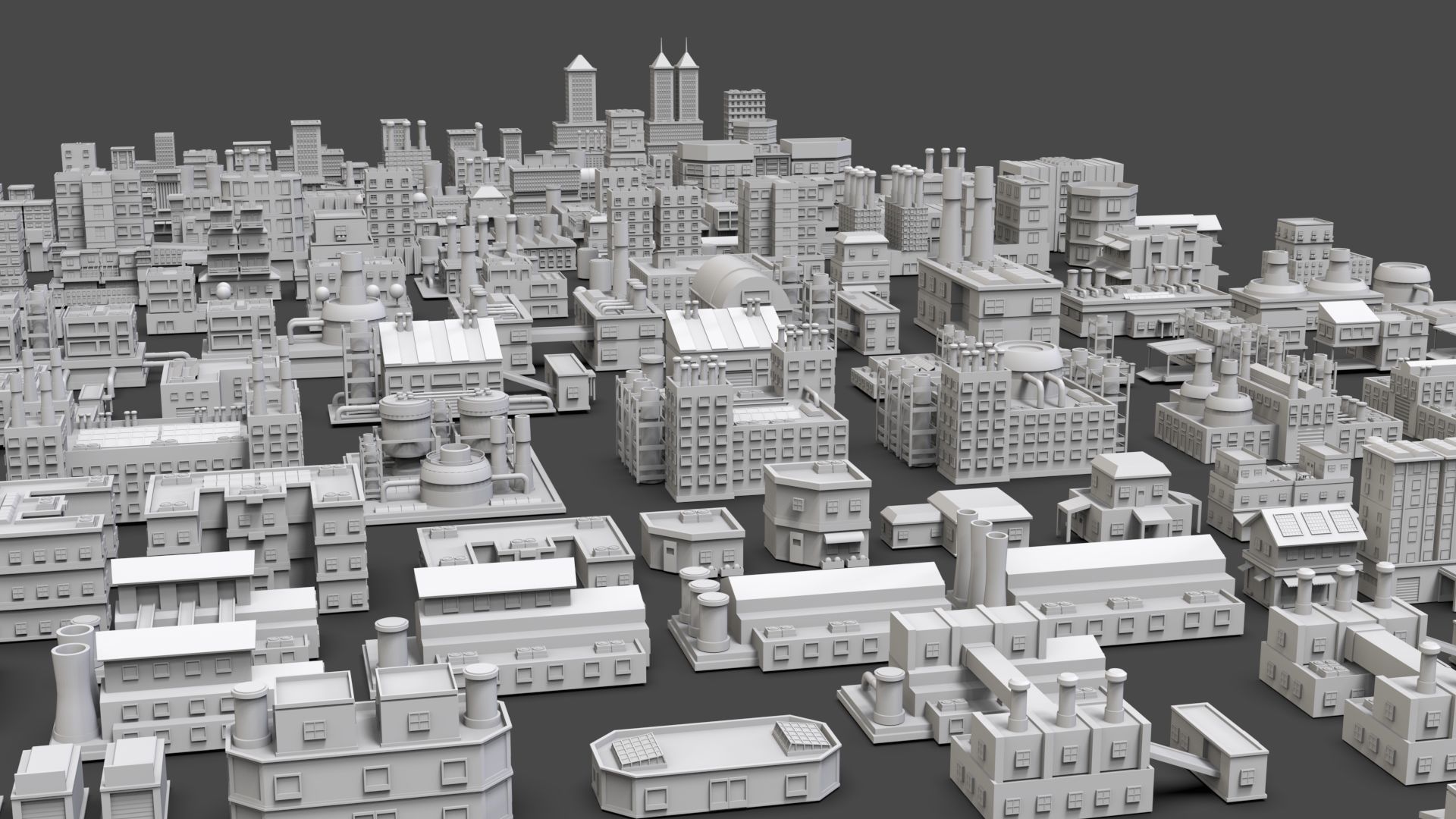 Low Poly City Buildings Pack Of 230 - Game Ready - Untextured  Low-poly 3D model_10