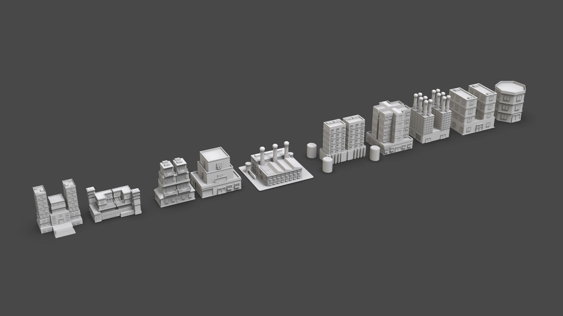 Low Poly City Buildings Pack Of 230 - Game Ready - Untextured  Low-poly 3D model_18