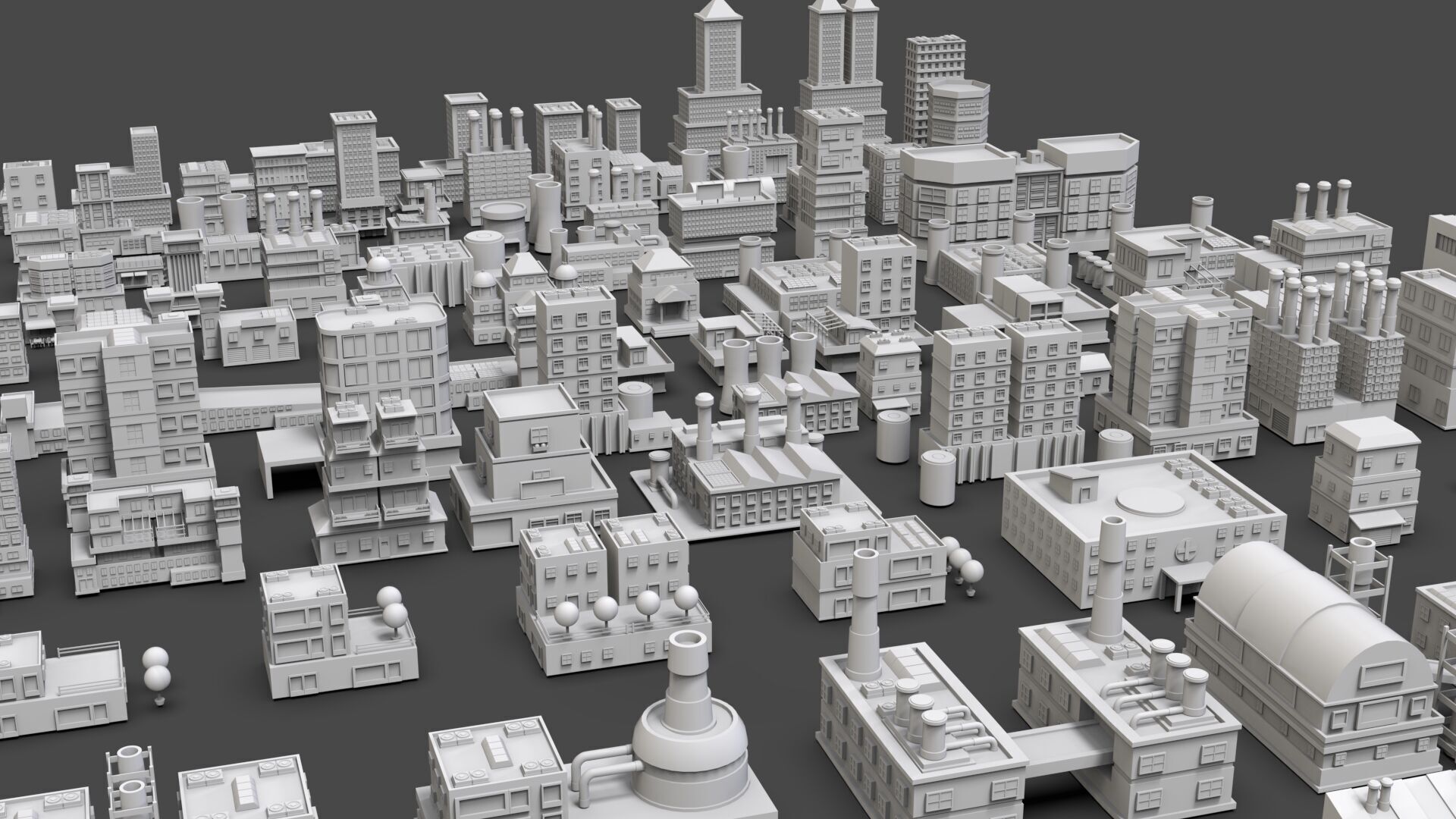Low Poly City Buildings Pack Of 230 - Game Ready - Untextured  Low-poly 3D model_7