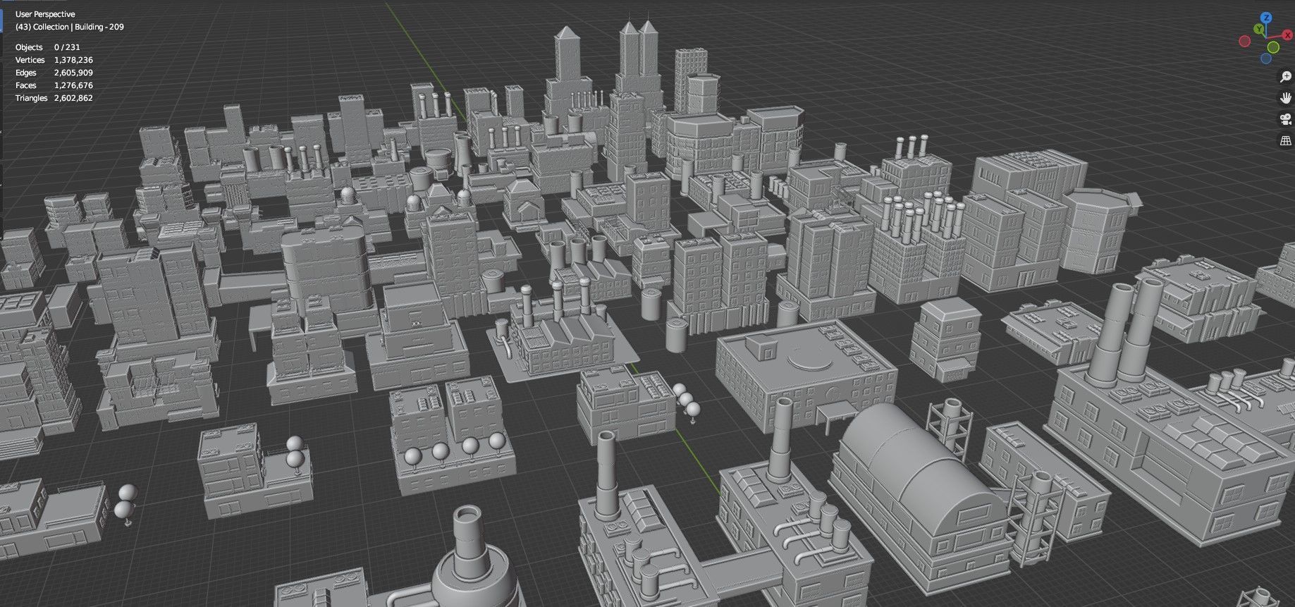 Low Poly City Buildings Pack Of 230 - Game Ready - Untextured  Low-poly 3D model_134