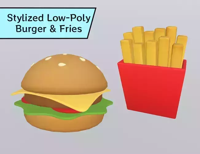 Stylized Low-Poly Burger and French Fries