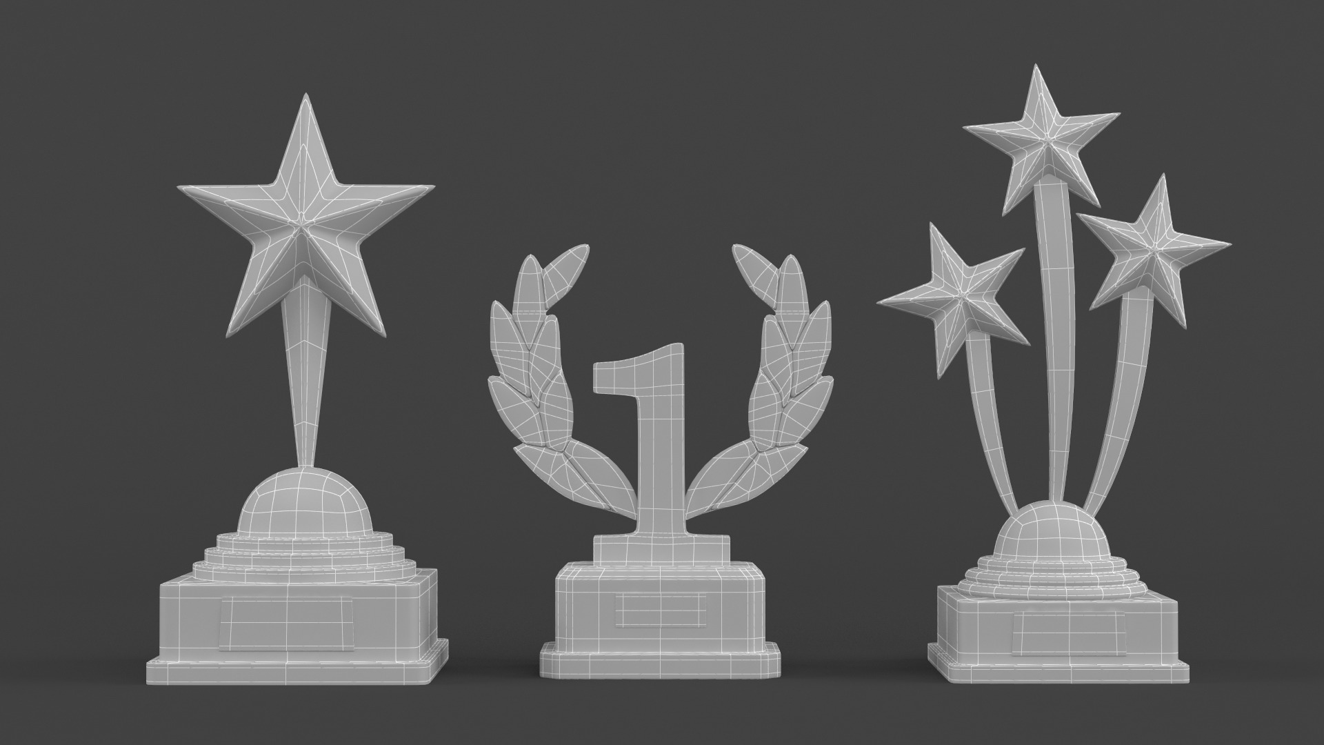 Gold Trophy Cups 3D model_5