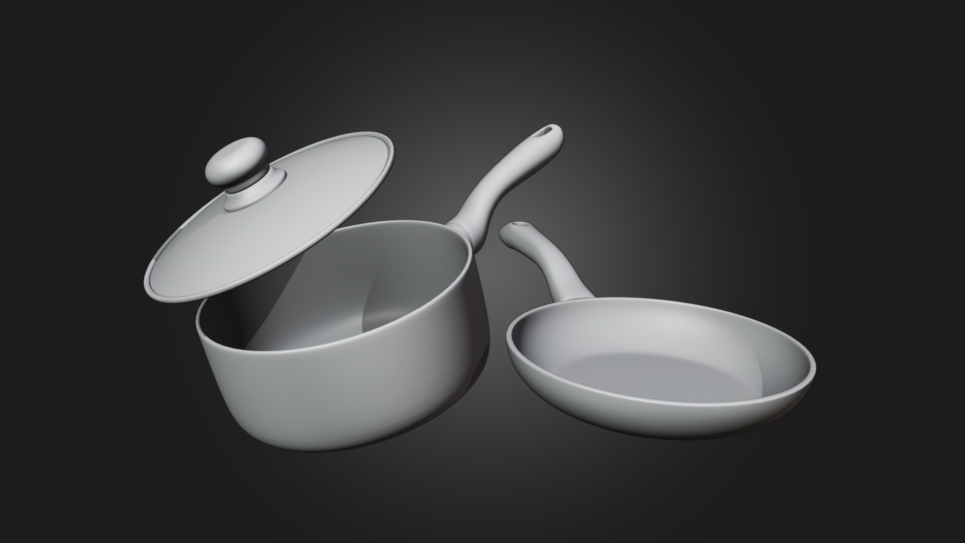 Sauce Pan and Frying Pan Low-poly 3D model_5