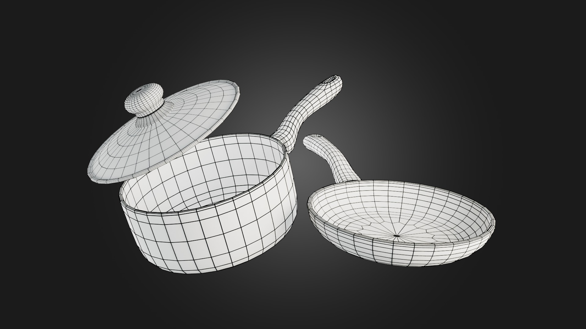 Sauce Pan and Frying Pan Low-poly 3D model_6