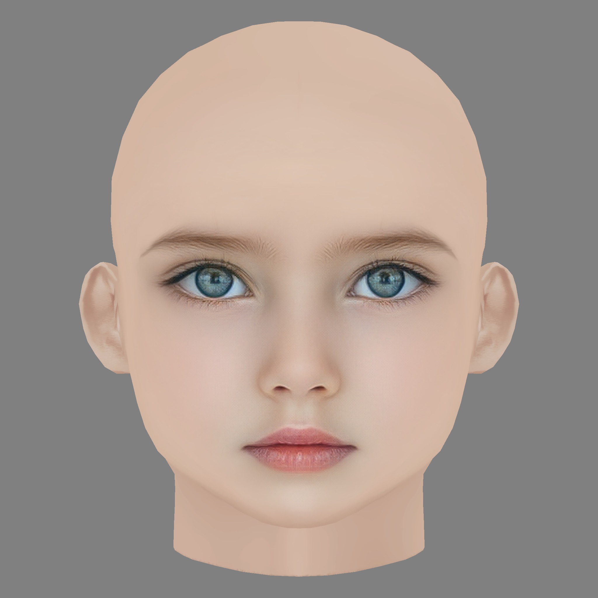 Pretty Child Head 02 - No Hair - Low poly head for game Low-poly 3D model_1