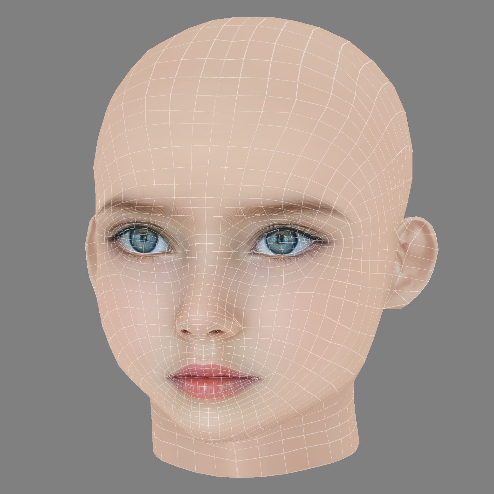 Pretty Child Head 02 - No Hair - Low poly head for game Low-poly 3D model_8