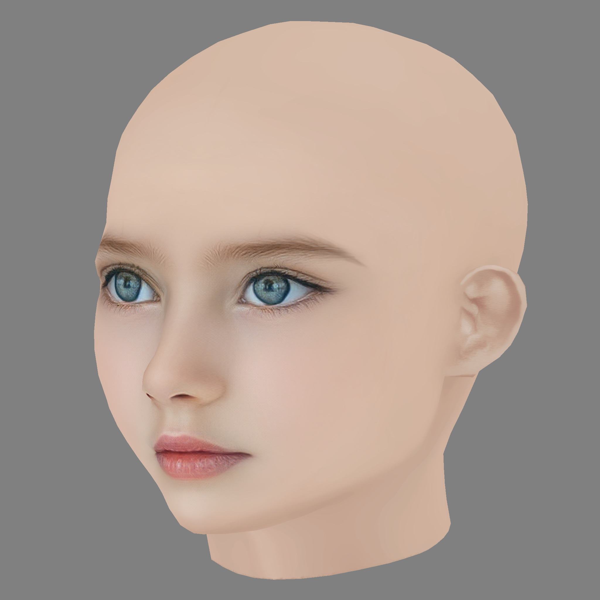 Pretty Child Head 02 - No Hair - Low poly head for game Low-poly 3D model_2