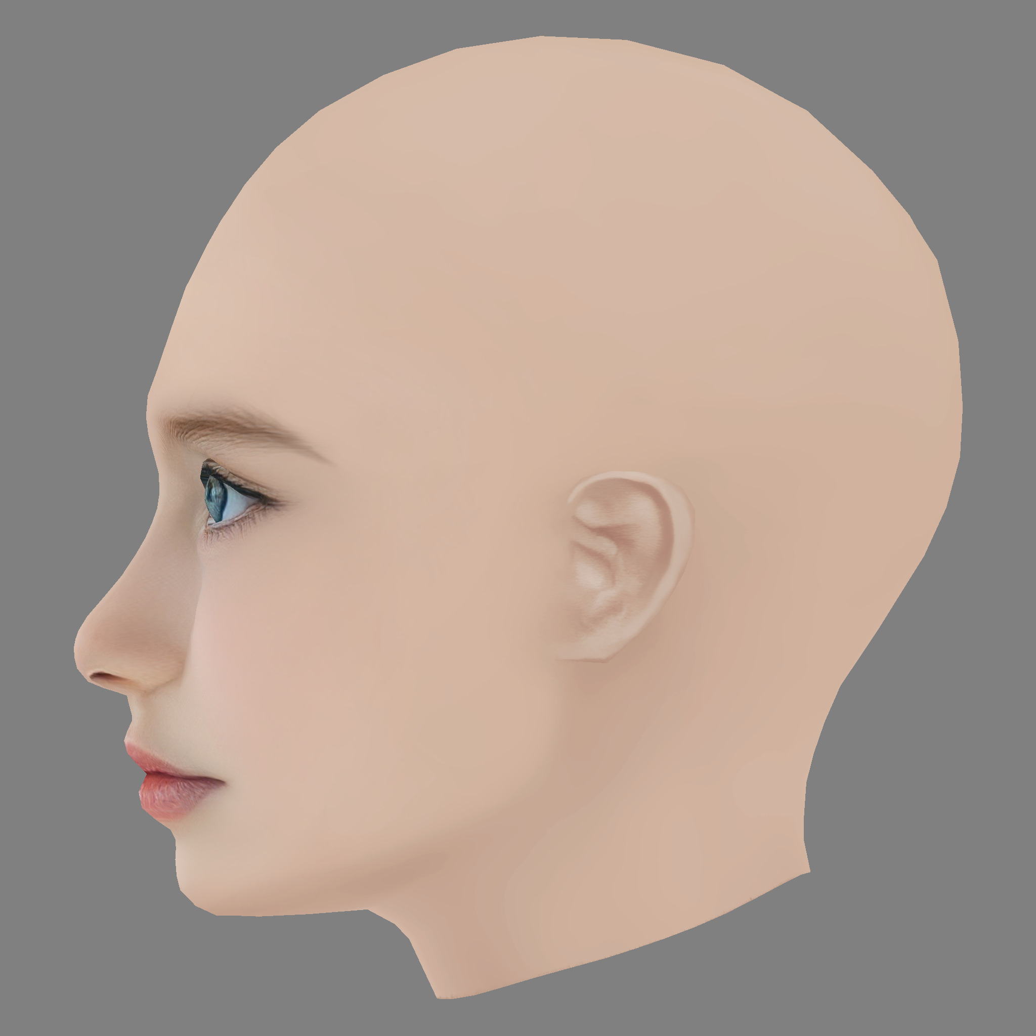 Pretty Child Head 02 - No Hair - Low poly head for game Low-poly 3D model_3