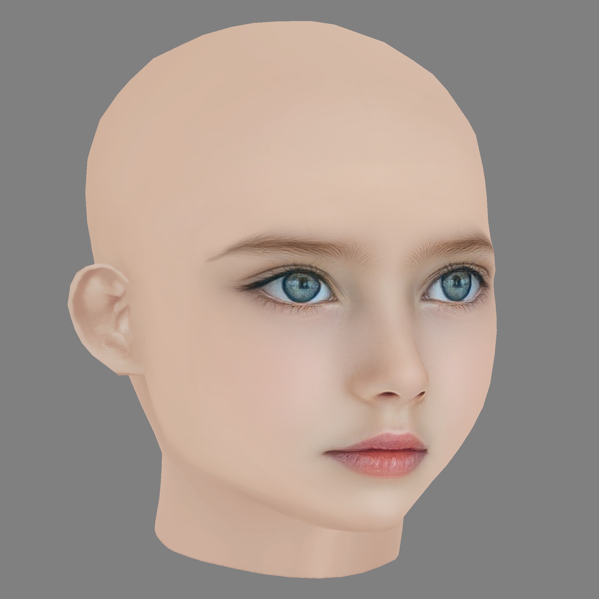 Pretty Child Head 02 - No Hair - Low poly head for game Low-poly 3D model_7