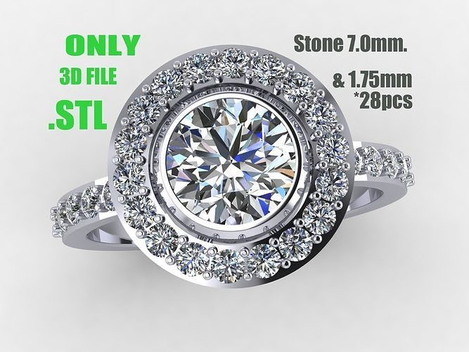  Engagement HALO ring- Diamond-7mm -STL for 3d printing 3D print model