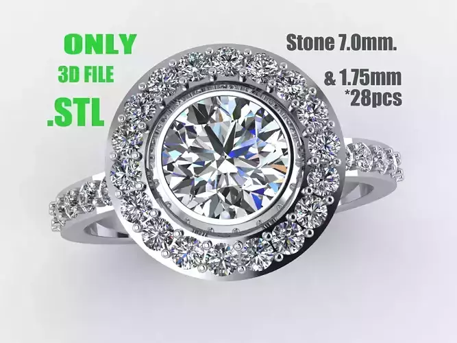  Engagement HALO ring- Diamond-7mm -STL for 3d printing