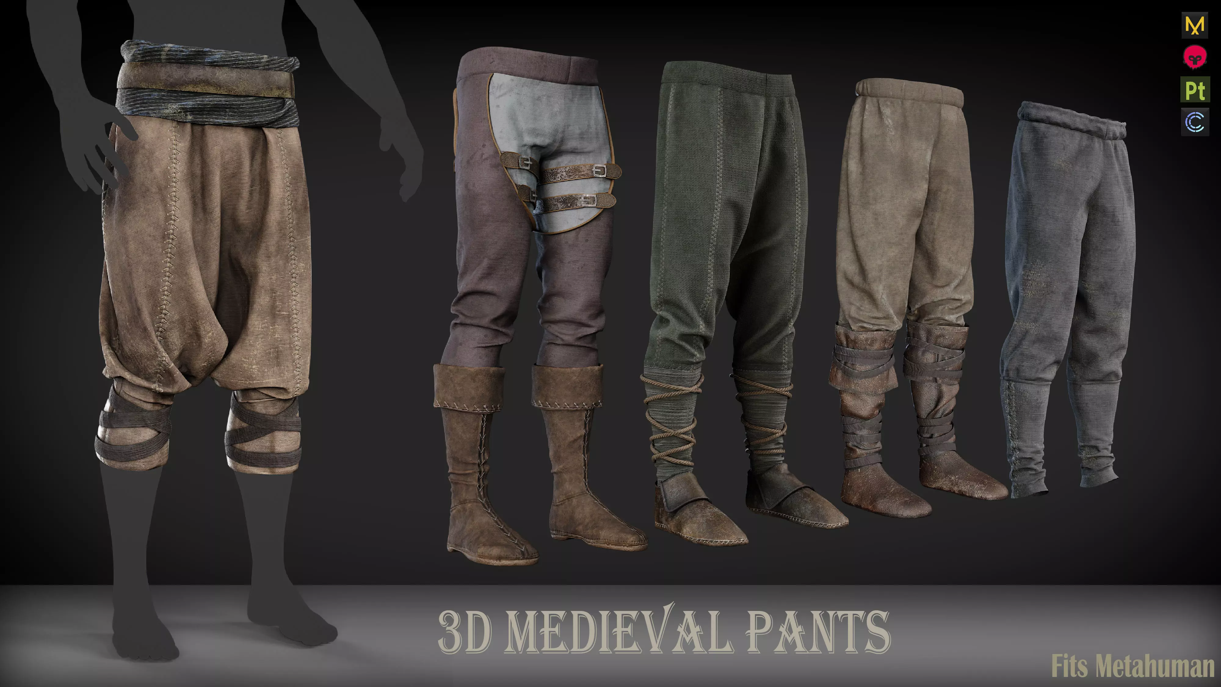 Medieval Pants Shoes character Clothing 3D model_0