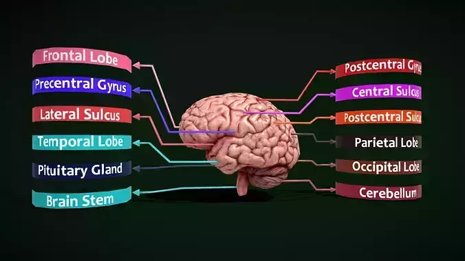 Brain - Labelled Diagram of Human Brain Low-poly 3D model