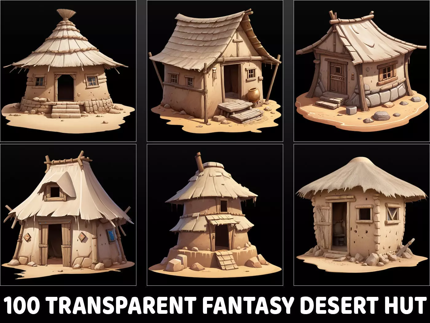 100 Transparent Fantasy Desert Hut 2D Game Asset Texture