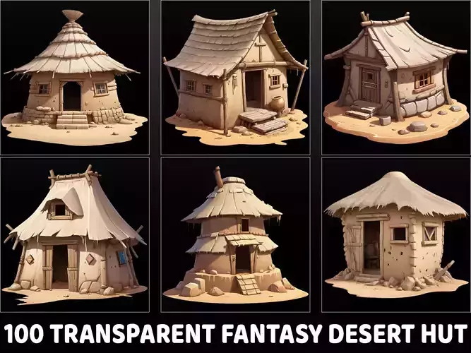100 Transparent Fantasy Desert Hut 2D Game Asset