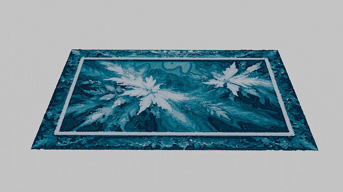4K Embroidered artwork carpet with white and blue flowers Low-poly 3D model 5