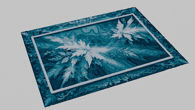 4K Embroidered artwork carpet with white and blue flowers Low-poly 3D model 6