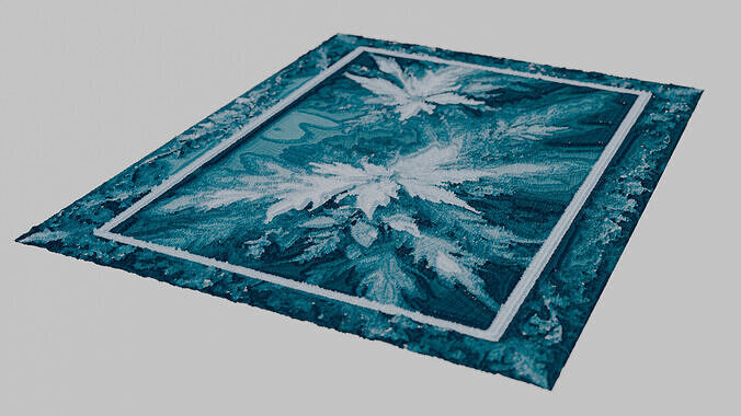 4K Embroidered artwork carpet with white and blue flowers Low-poly 3D model 7