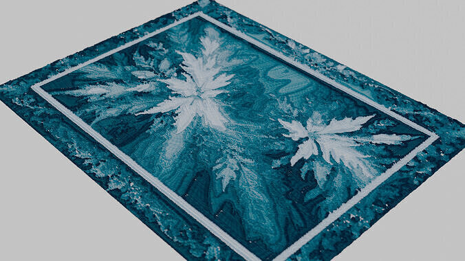 4K Embroidered artwork carpet with white and blue flowers Low-poly 3D model 4