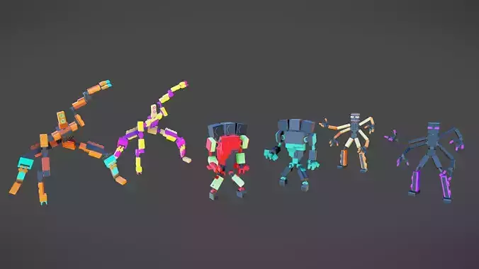 Brick Toy 3D - Low Poly - Fighter Robots Low-poly 3D model