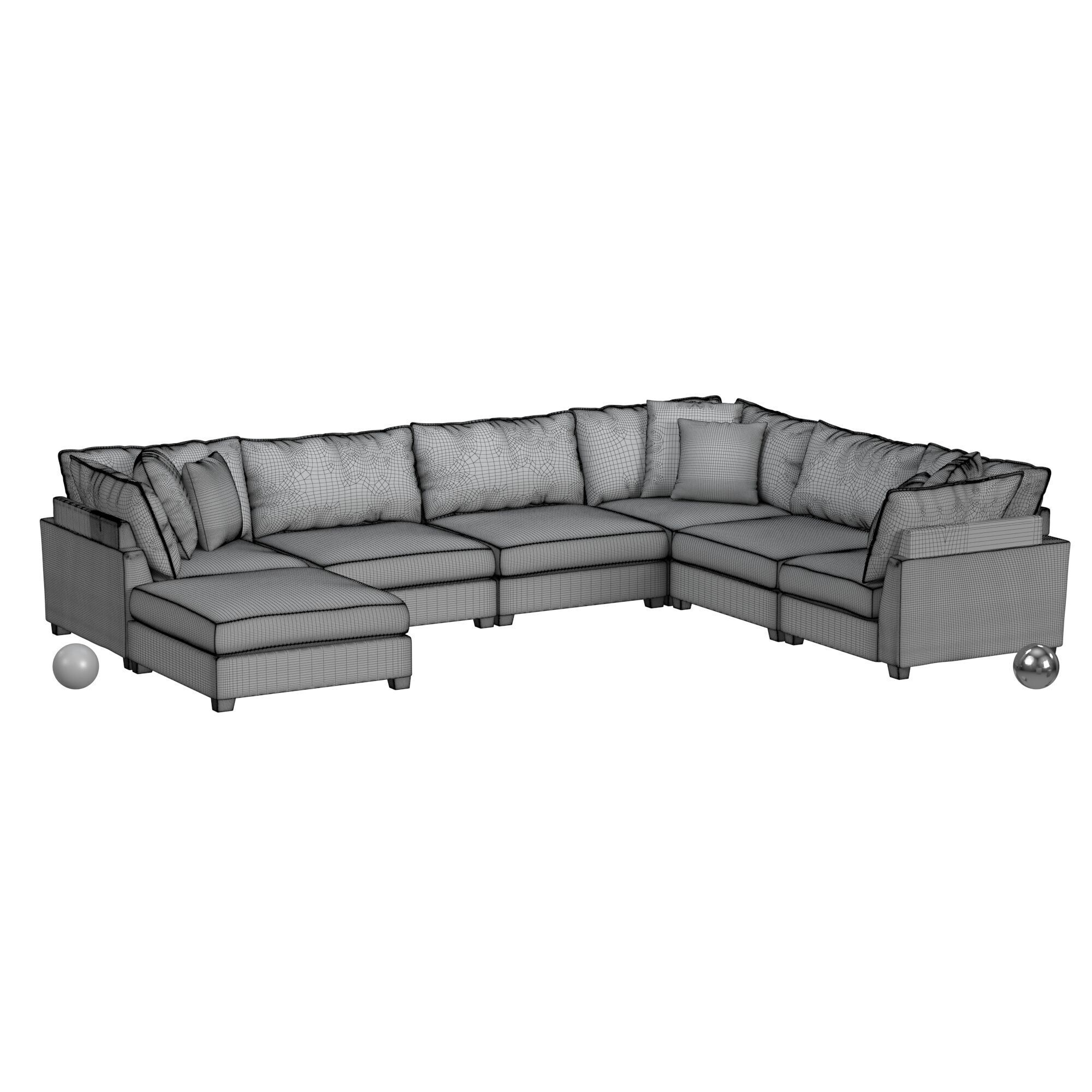 Aquarius 6PC Sectional W Ottoman In Crown Ivory 3D model_3