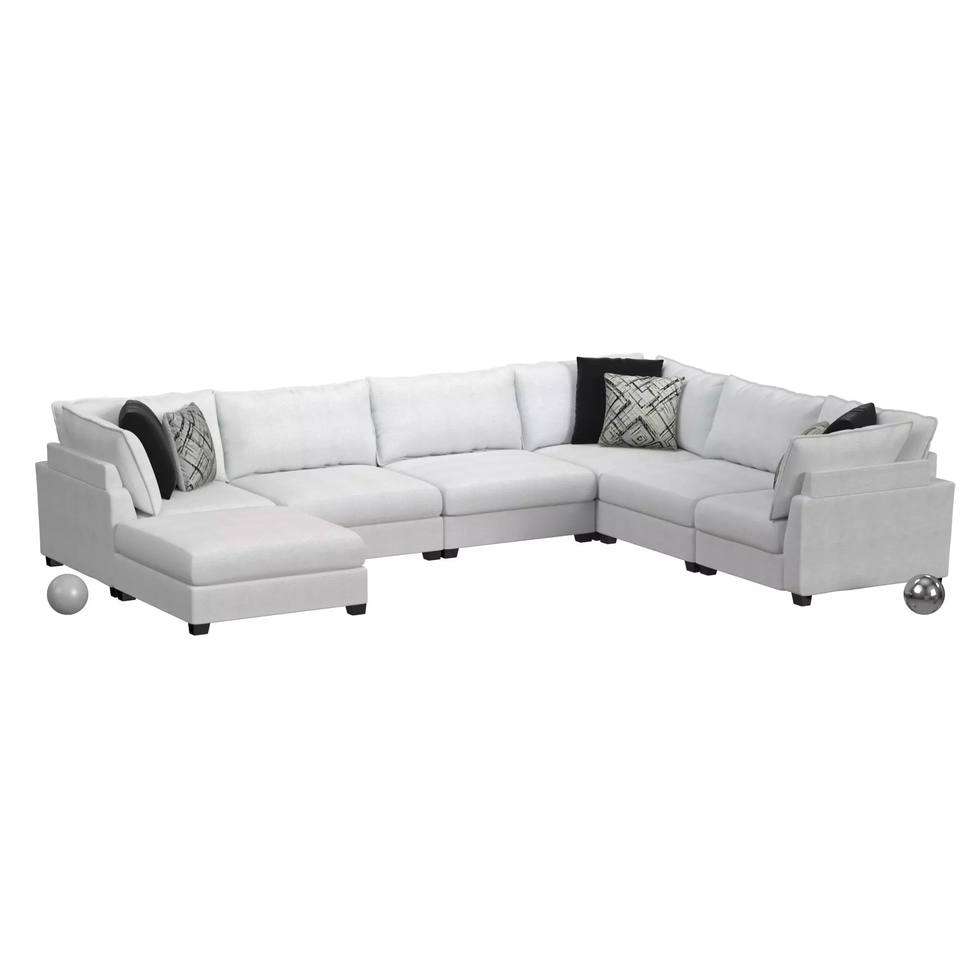 Aquarius 6PC Sectional W Ottoman In Crown Ivory 3D model_0