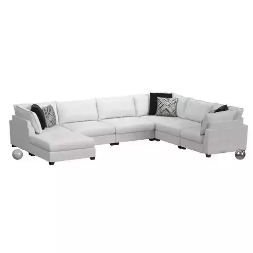 Aquarius 6PC Sectional W Ottoman In Crown Ivory 3D model