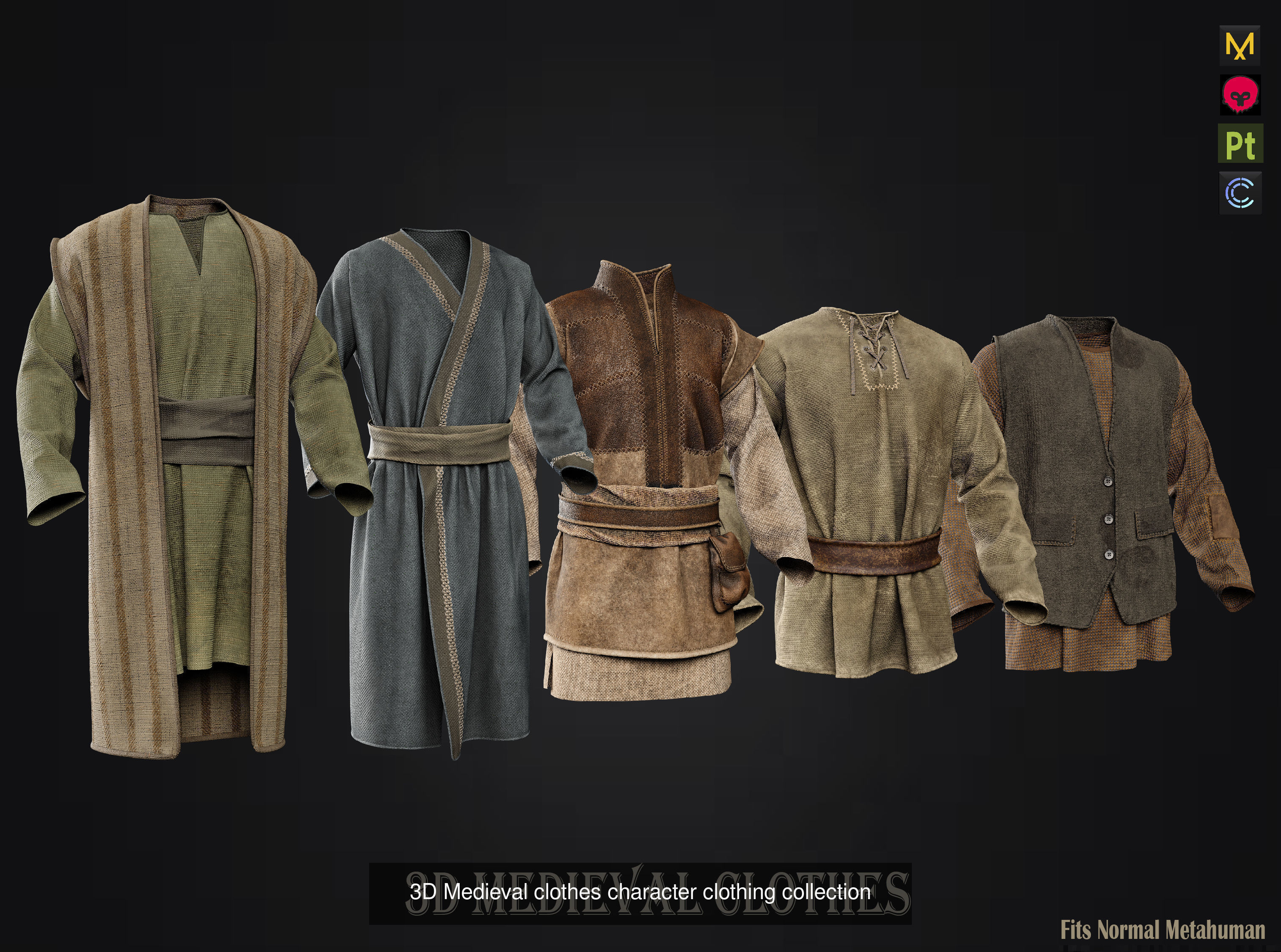 Medieval clothes collection tunic shirt pants shoes _1
