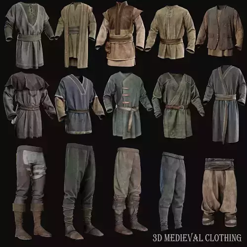 Medieval clothes collection tunic shirt pants shoes 