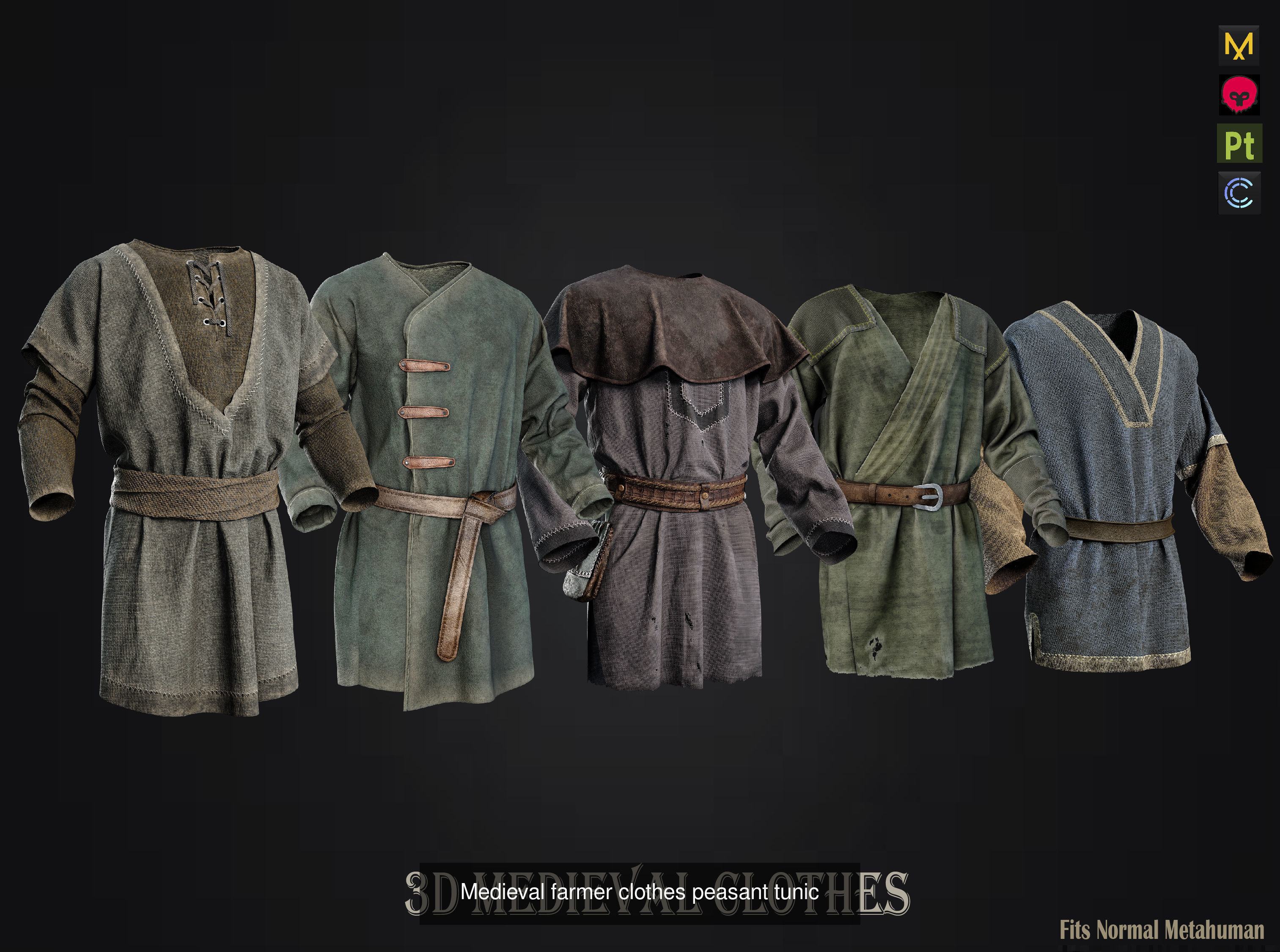 Medieval clothes collection tunic shirt pants shoes _2