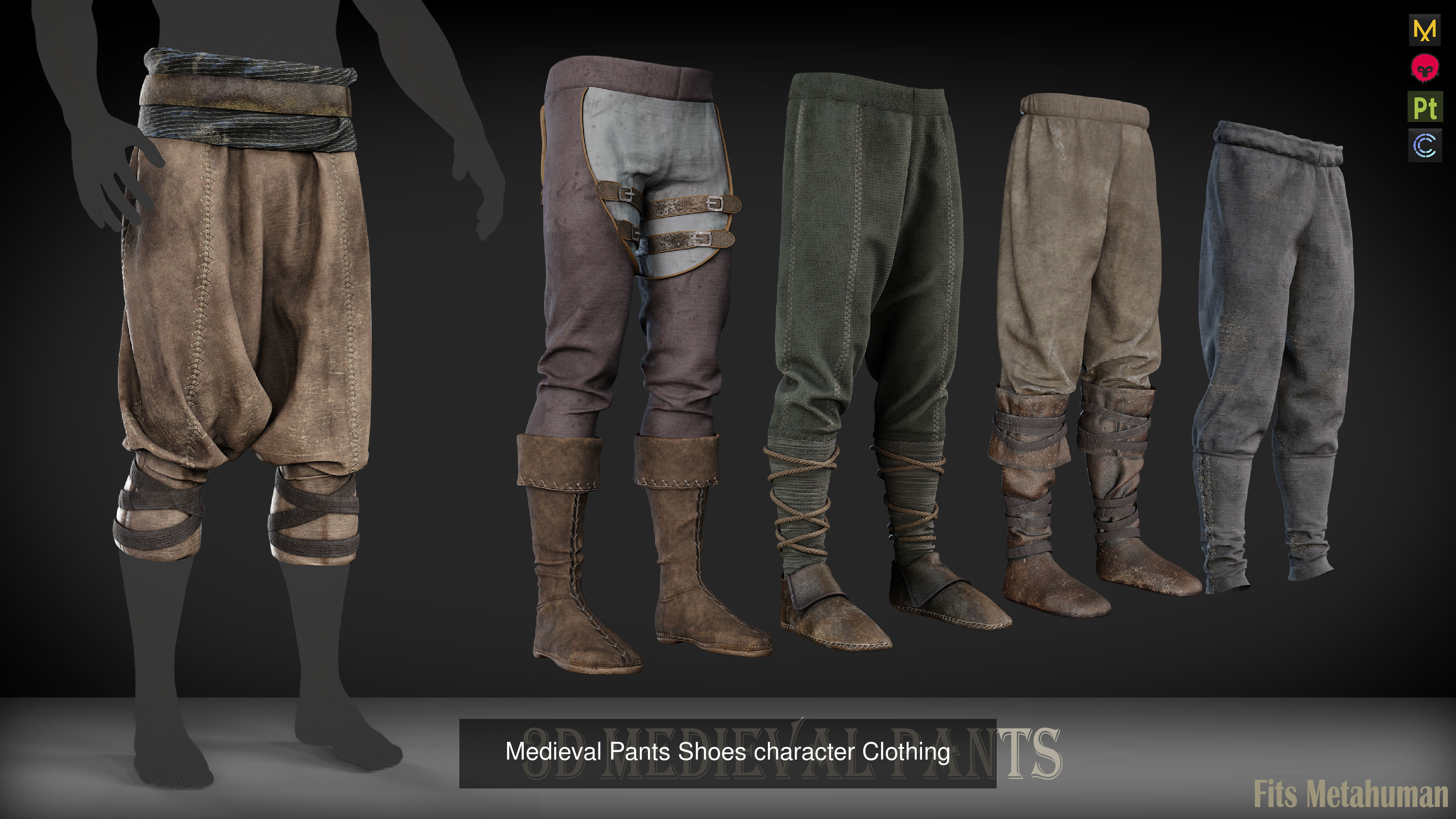 Medieval clothes collection tunic shirt pants shoes _3