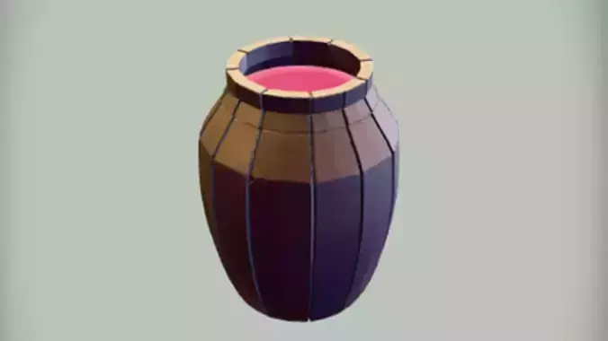 cartoonish barrel with purple liquid