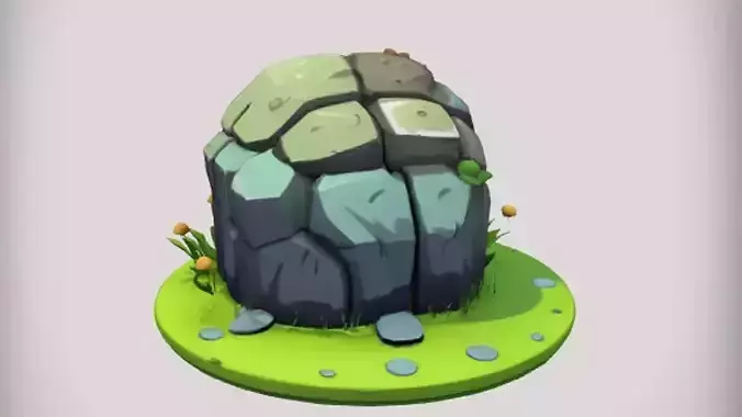 cartoon rock on grassy ground