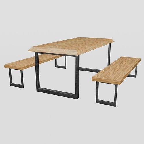 Modern Industrial Picnic Table with Benches 3D model
