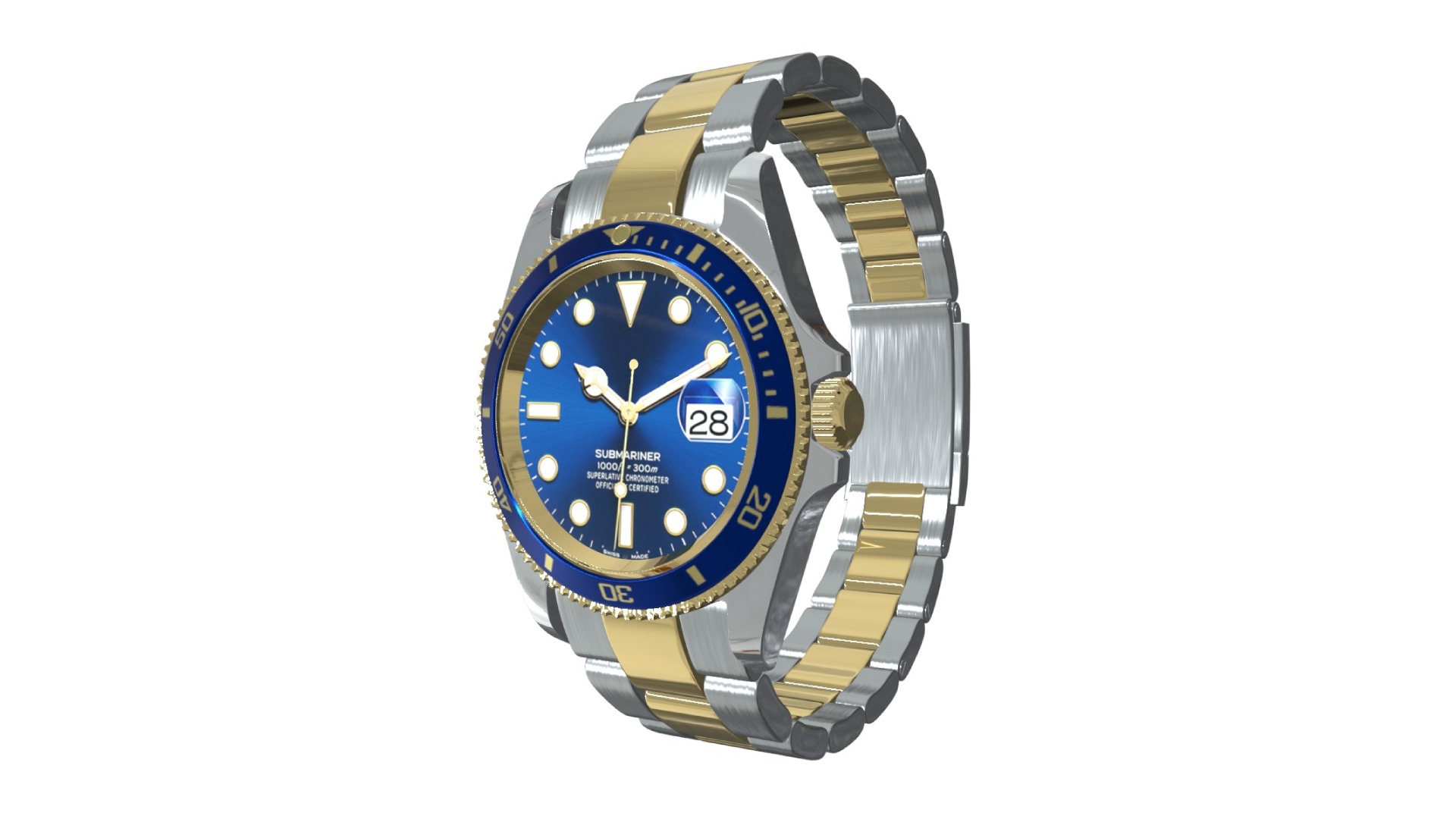 Watch Submariner Date Oystersteel and yellow gold - Blue Ceramic Low-poly 3D model_1