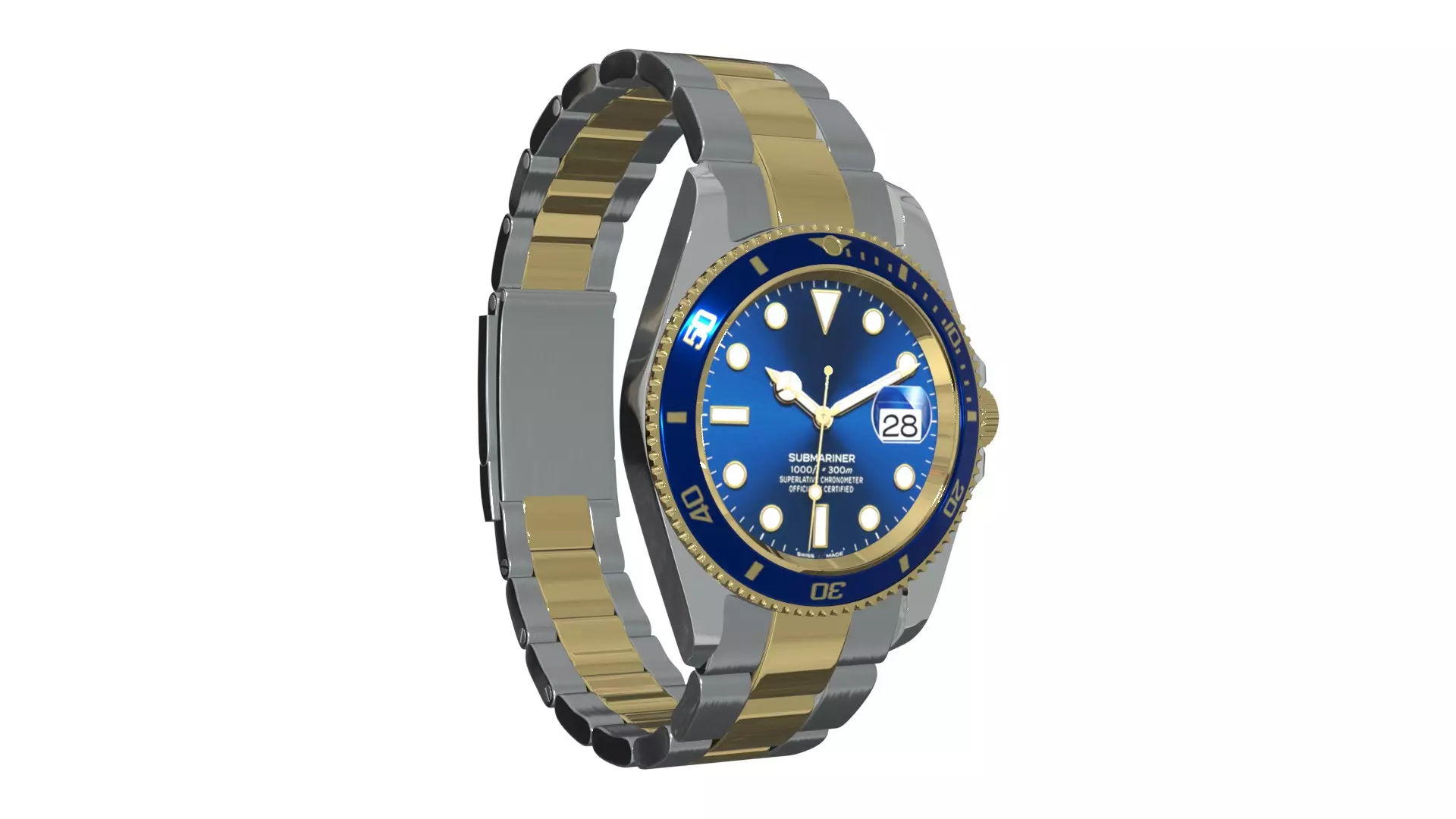 Watch Submariner Date Oystersteel and yellow gold - Blue Ceramic Low-poly 3D model_0